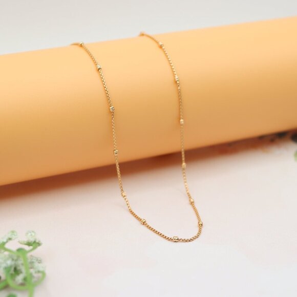 "Delicate Rose Gold Plated Chain Necklace with Bead Accents,  XPNL0155 - Picture 6 of 12